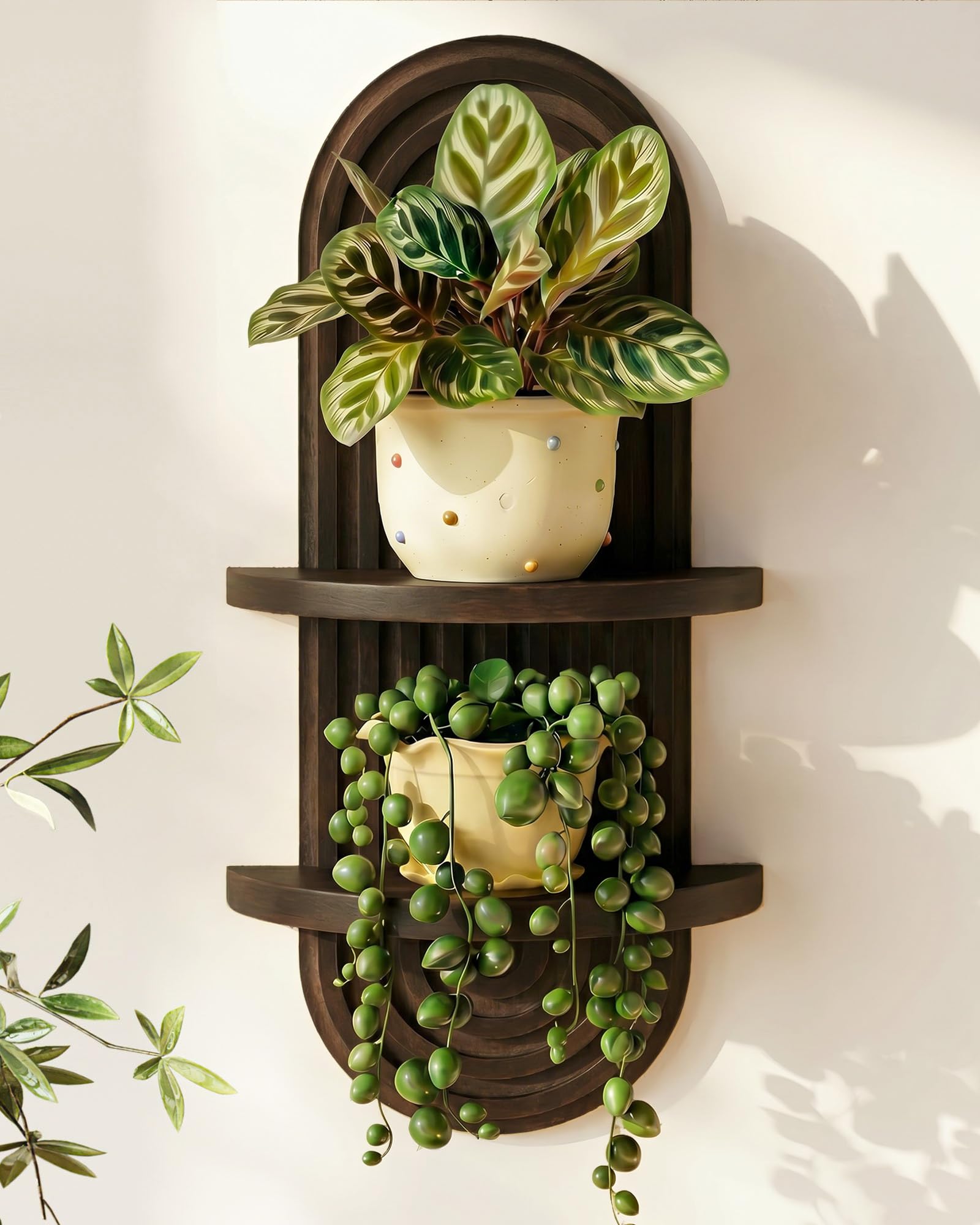 Boho Plant Wall Shelf - Wood Floating Shelves -13
