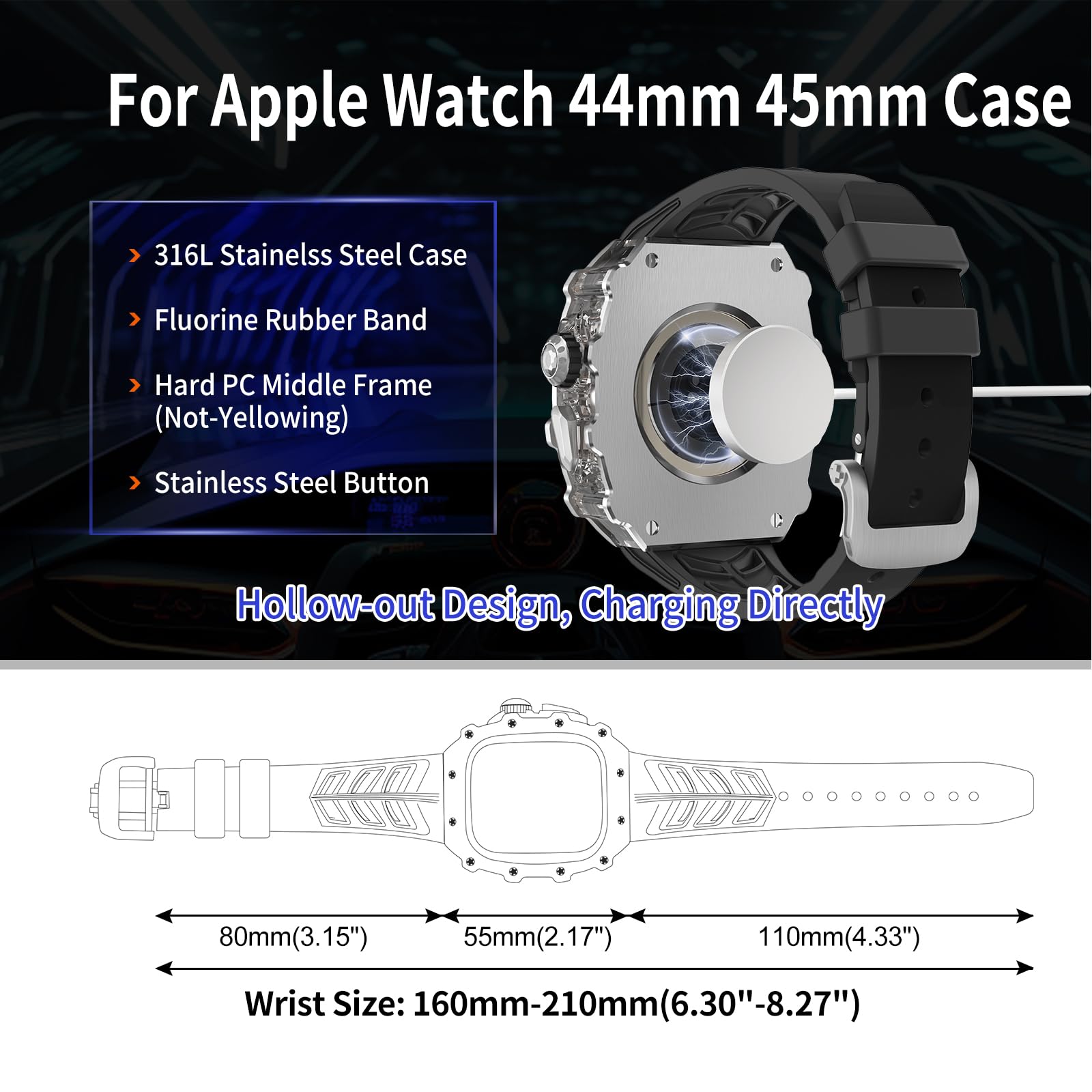 Amazon.co.jp: Apple Watch 45mm 44mm用316Lステンレス鋼ケース フルオ