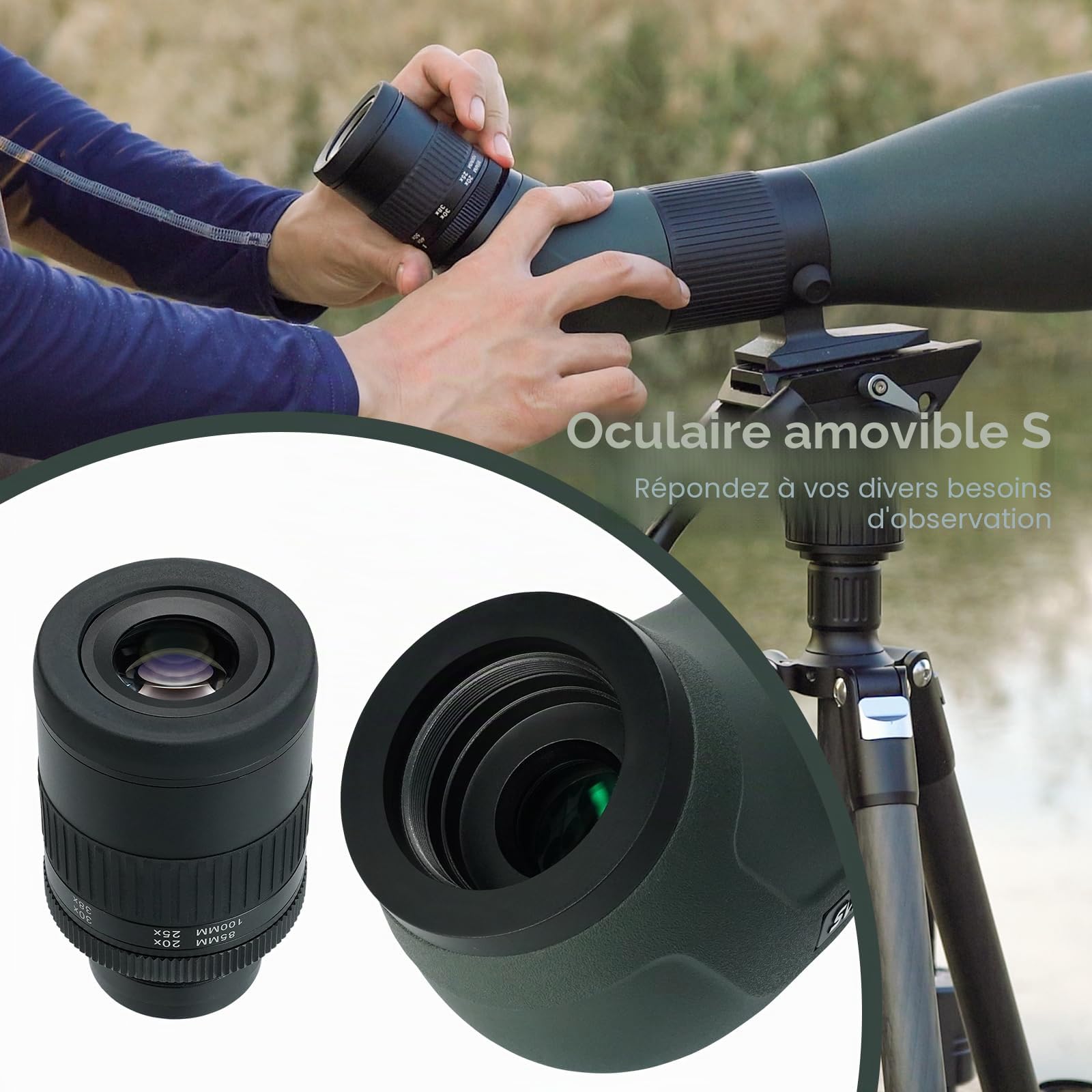 Svbony SA401 APO Longue Vue, 25-75X100 Apochromatique Objectif Double ED FMC, Digiscoping Compatible avec la Caméra WiFi SC001, IPX7 Imperméable pour Observation des Oiseaux, Le tir à la Cible Paysage