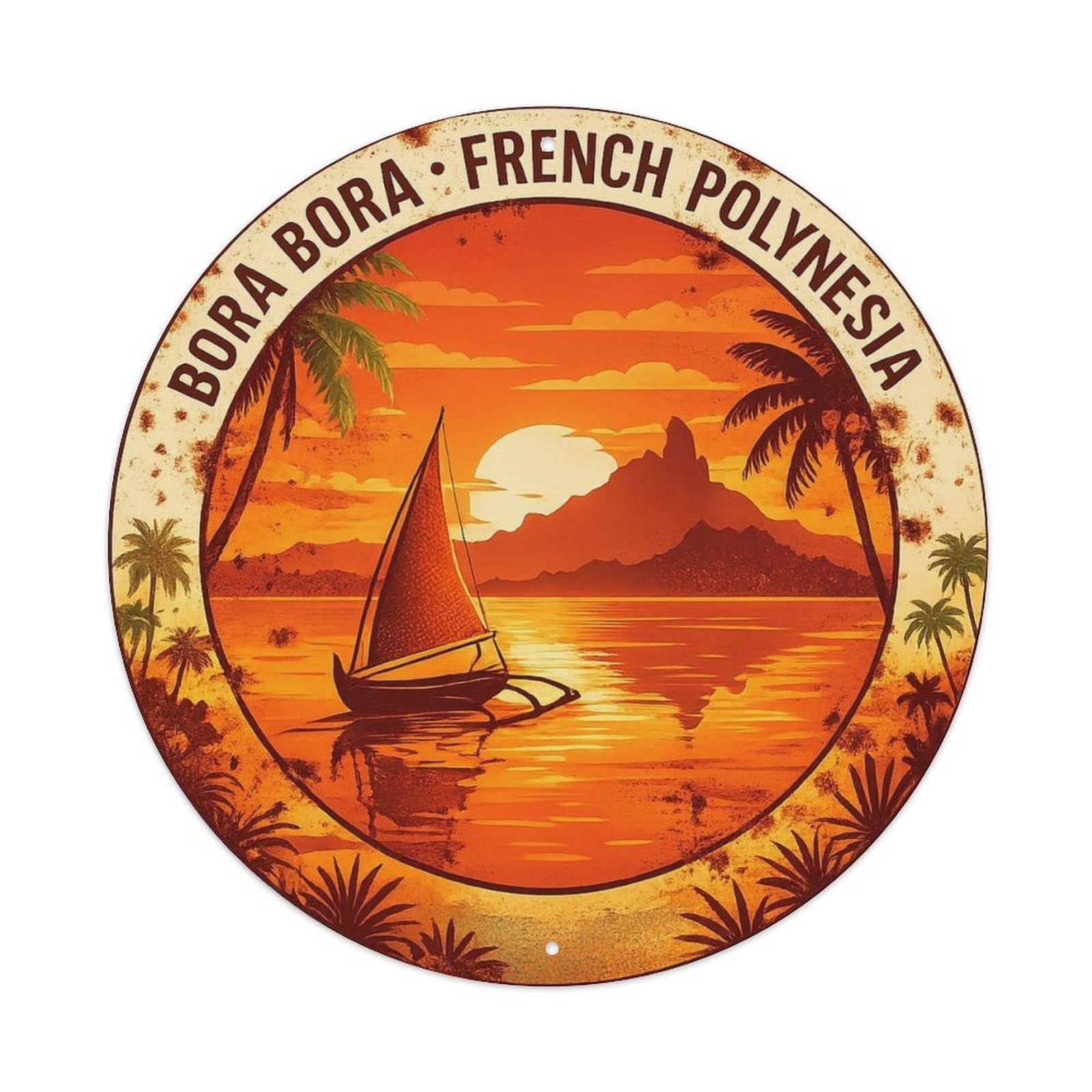 Olyhtr 8X8inch Classic Style Classic Sailboat Borabora Sunset Lagoon Travel Metal Tin Sign