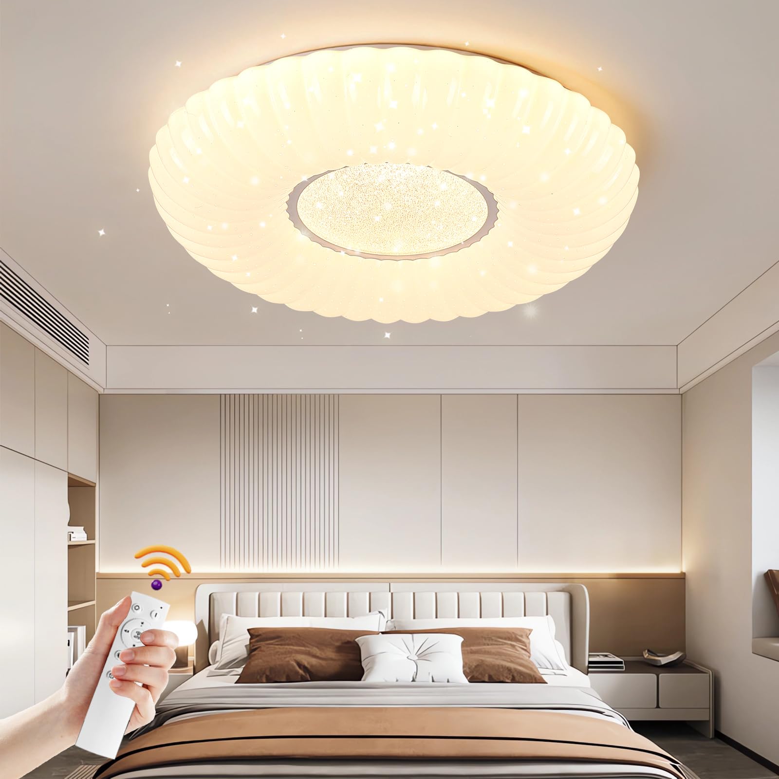 Aiwewin LED Ceiling Light 48W,3 Colors Dimmable LED Flush Mount Lighting Fixture with Remote,Wave Shaped Round Ceiling Lamp for Living Room Bedroom Hallway