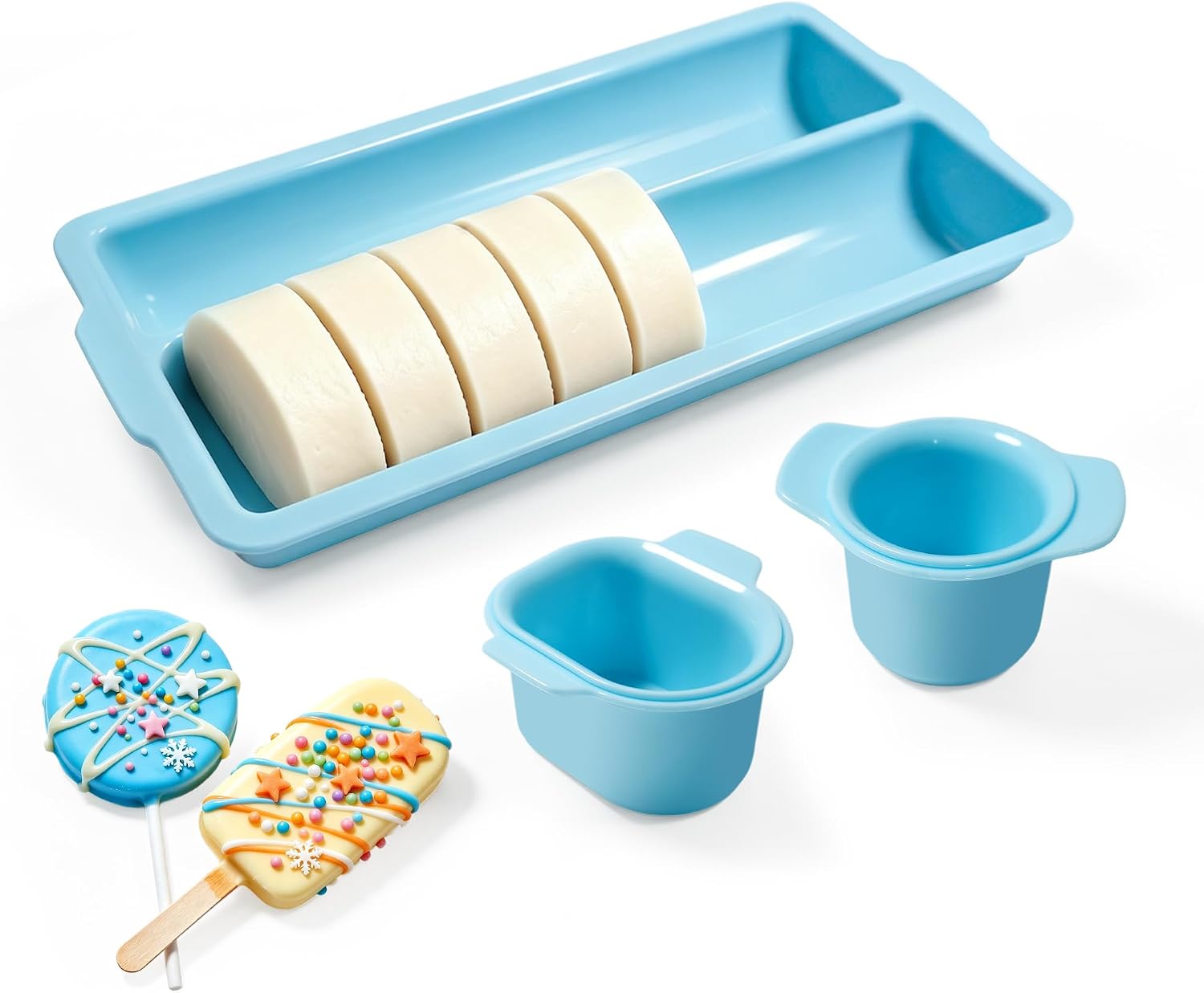Cake Pop Mold Set with Tray, Round & Oval Cake Pop Cutter and Pusher, Blue