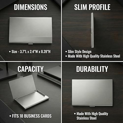 Vista 4 de SunplusTrade tarjetero para tarjetas empresariales profesionales, de acero inoxidable, diseño delgado, para hombre y mujer