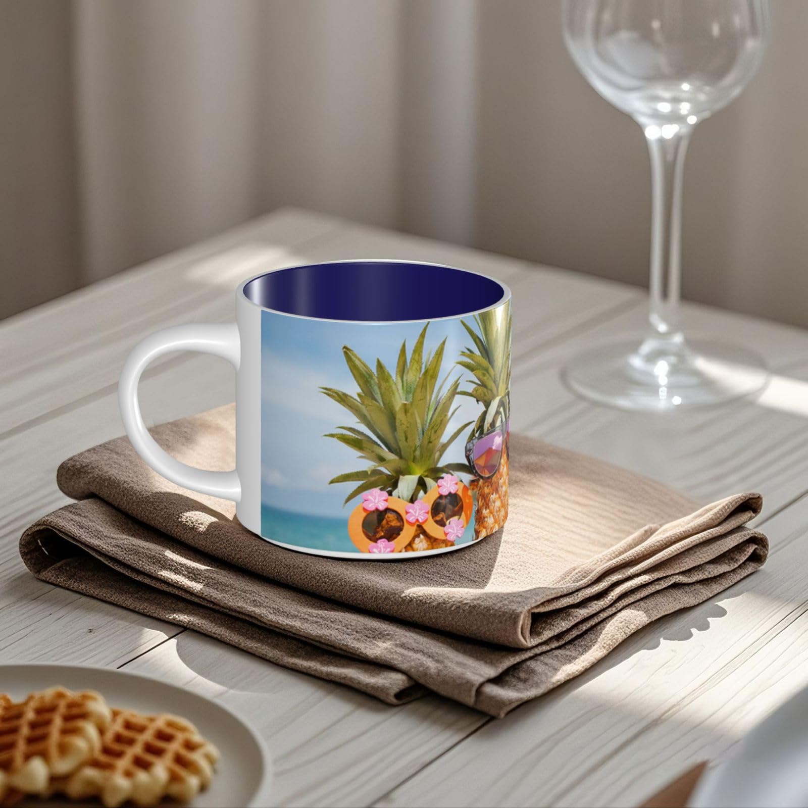 Ananas Owoce Okulary przeciwsłoneczne Piasek Plaża Drukowane Duża Pojemność Ceramiczne Kubki Filiżanka Do Kawy