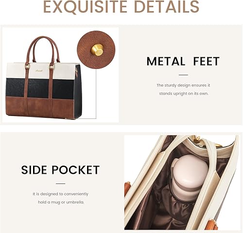 Miniatura 5 de LOVEVOOK Bolsa para laptop para mujer, bolsas de trabajo de 15.6 pulgadas para mujer, bolsa de cuero vintage para laptop, bolsas impermeables para