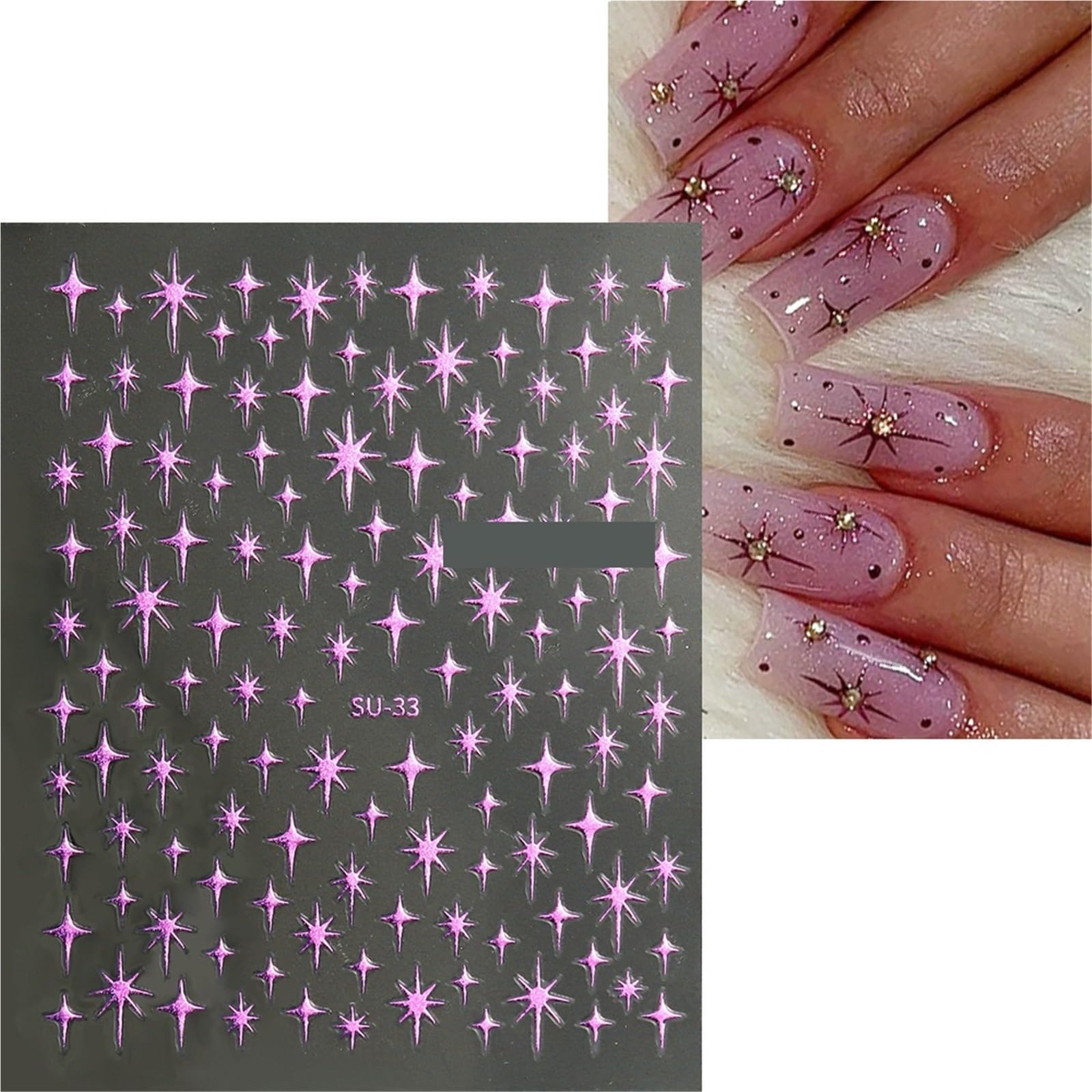 2pcs 3D Self-Adhesive Shining Four-Pointed Star Nail Stickers for Different Nail Art - Perfect for Nail Design Enthusiasts(Purple)