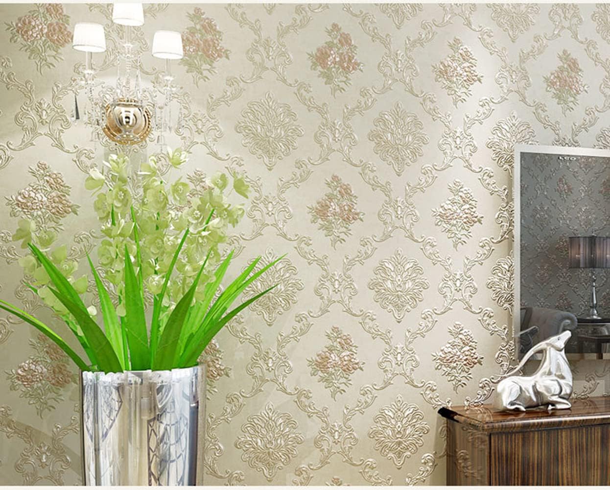 Q QIHANG Sticker 3D European Pastoral Bedroom Self-Adhesive Home Living Room TV Background Decorative PVC Peel and Stick Wallpaper 1.73'W x 29.53L (Yellow)