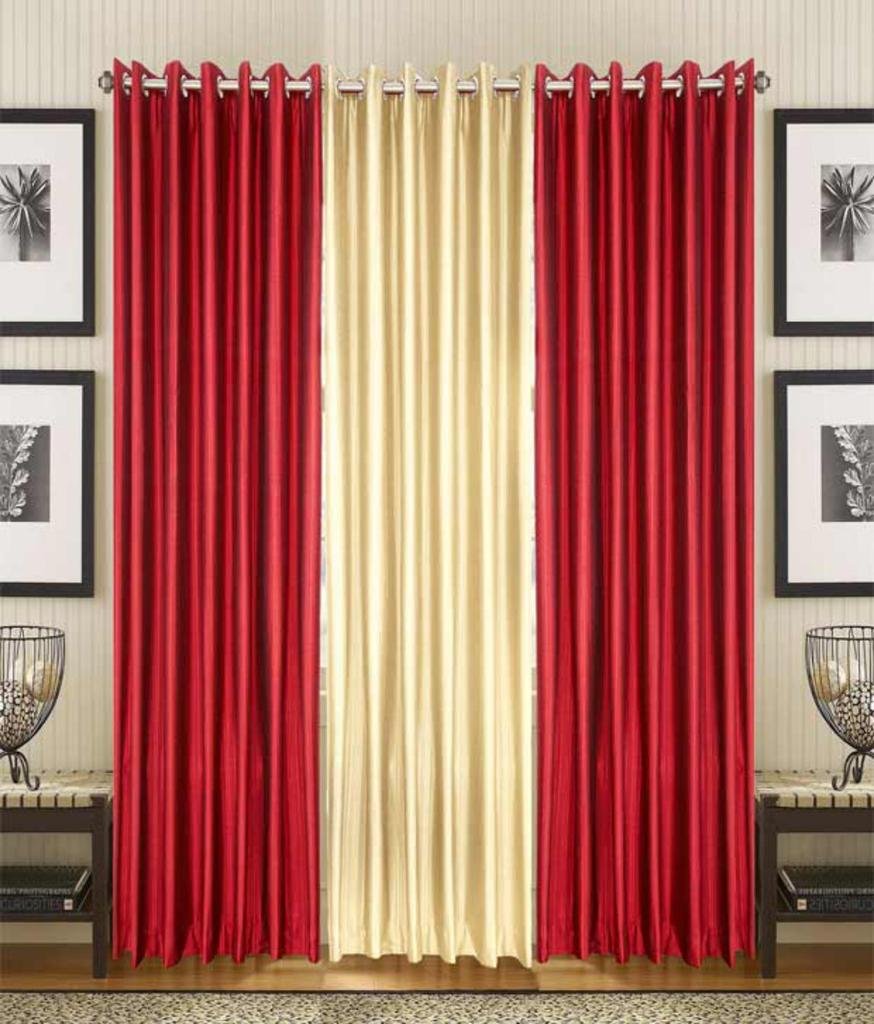 Indian Online Mall Pack of 3 Piece Polyester Plain Long Door Curtain Set - 9 Feet, Curtain(Maroon and Cream)