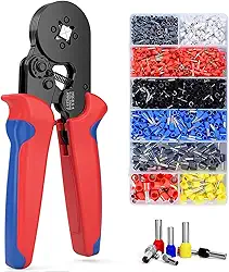 Alicate de Crimpar com Kit 1200 Terminais, Ferramentas de crimpagem autoajustáveis para 0,25-10mm², terminal de cabo de aço com ponteira quadrada