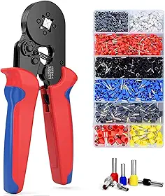 Alicate de Crimpar com Kit 1200 Terminais, Ferramentas de crimpagem autoajustáveis para 0,25-10mm², terminal de cabo de aço com ponteira quadrada