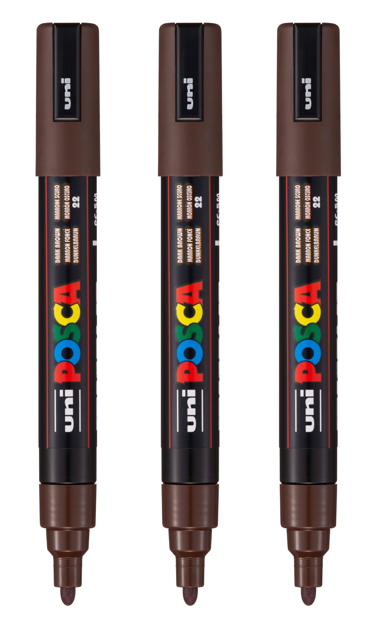 posca PC-5M Water-Based Paint Markers, Reversible Medium Tip (1.8-2.5mm), Dark Brown, 3 Count