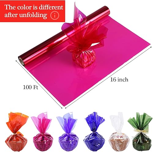 Miniatura 2 de Geyoga 6 rollos de celofán transparente para envolver regalos, envoltura de plástico transparente para cestas de flores, manualidades, violonchelo,