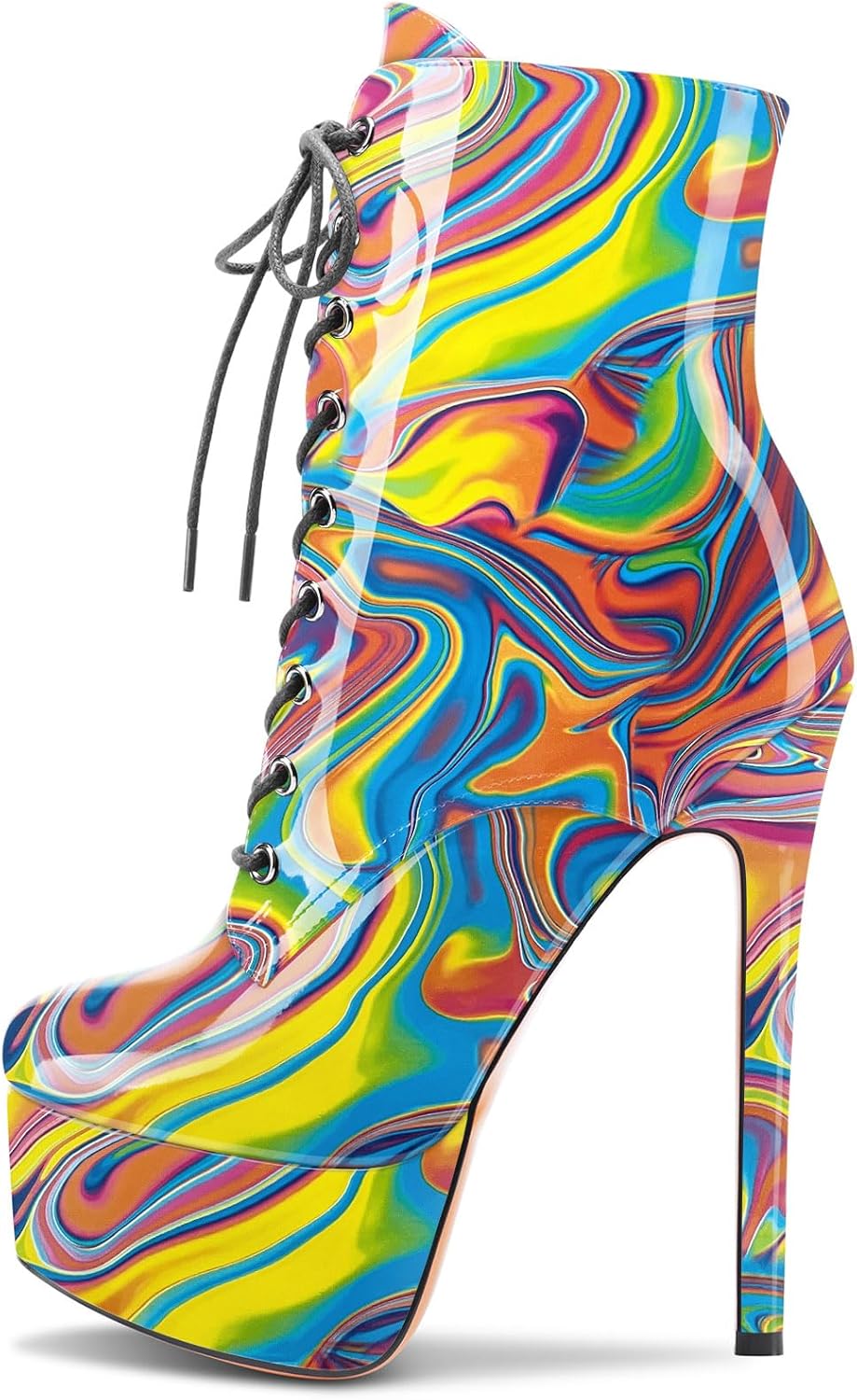 Castamere Womens High Heel Platform Lace Up Ankle Boots Stiletto Heel Boot With Zipper Round Toe 6 Inch Heels