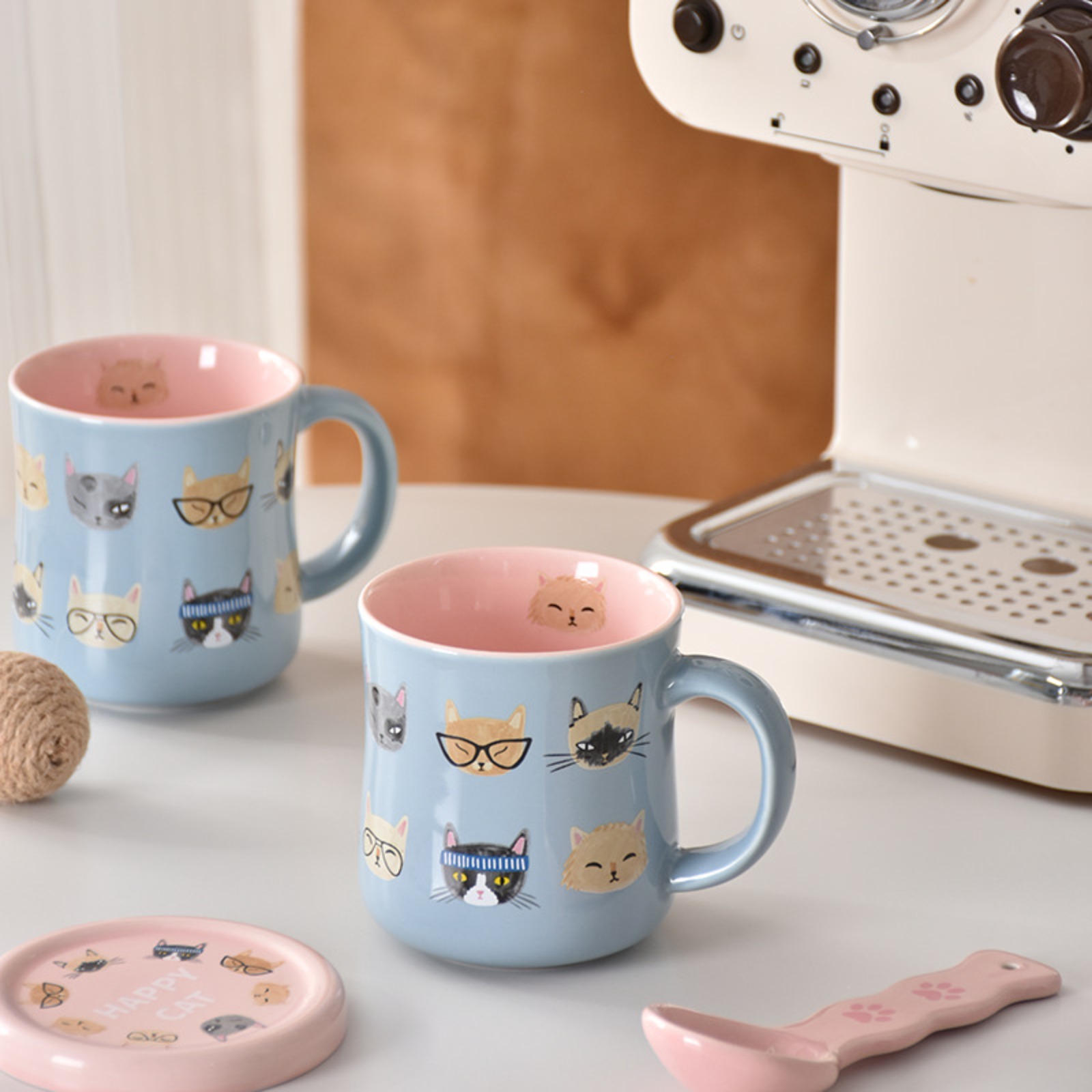 Taza de cerámica para café con tapa y cuchara 450 ml miniatura 7