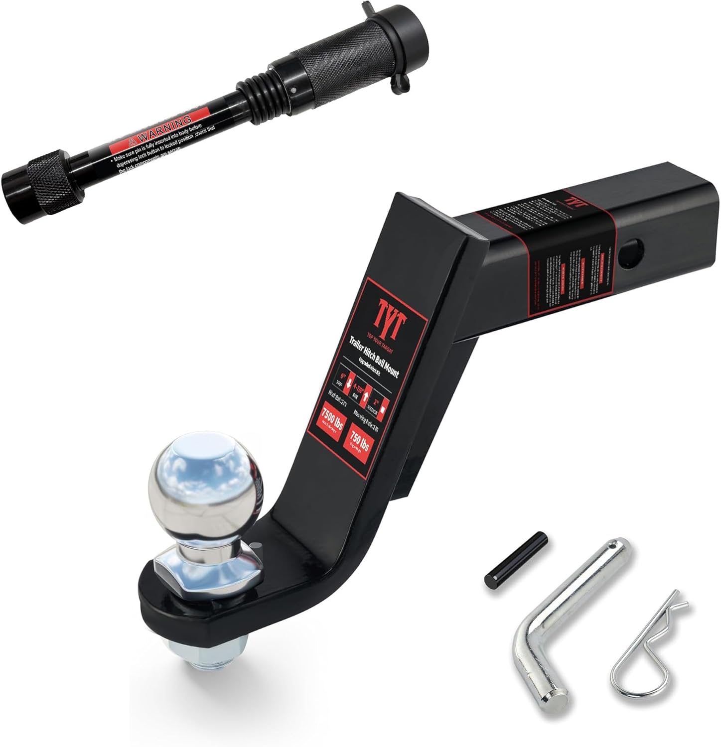 TYT Trailer Hitch Ball Mount with 2 Inch Ball,6 Inch Drop,5/8” Dia Locking Hitch Pin,Fits 2 Inch Receiver