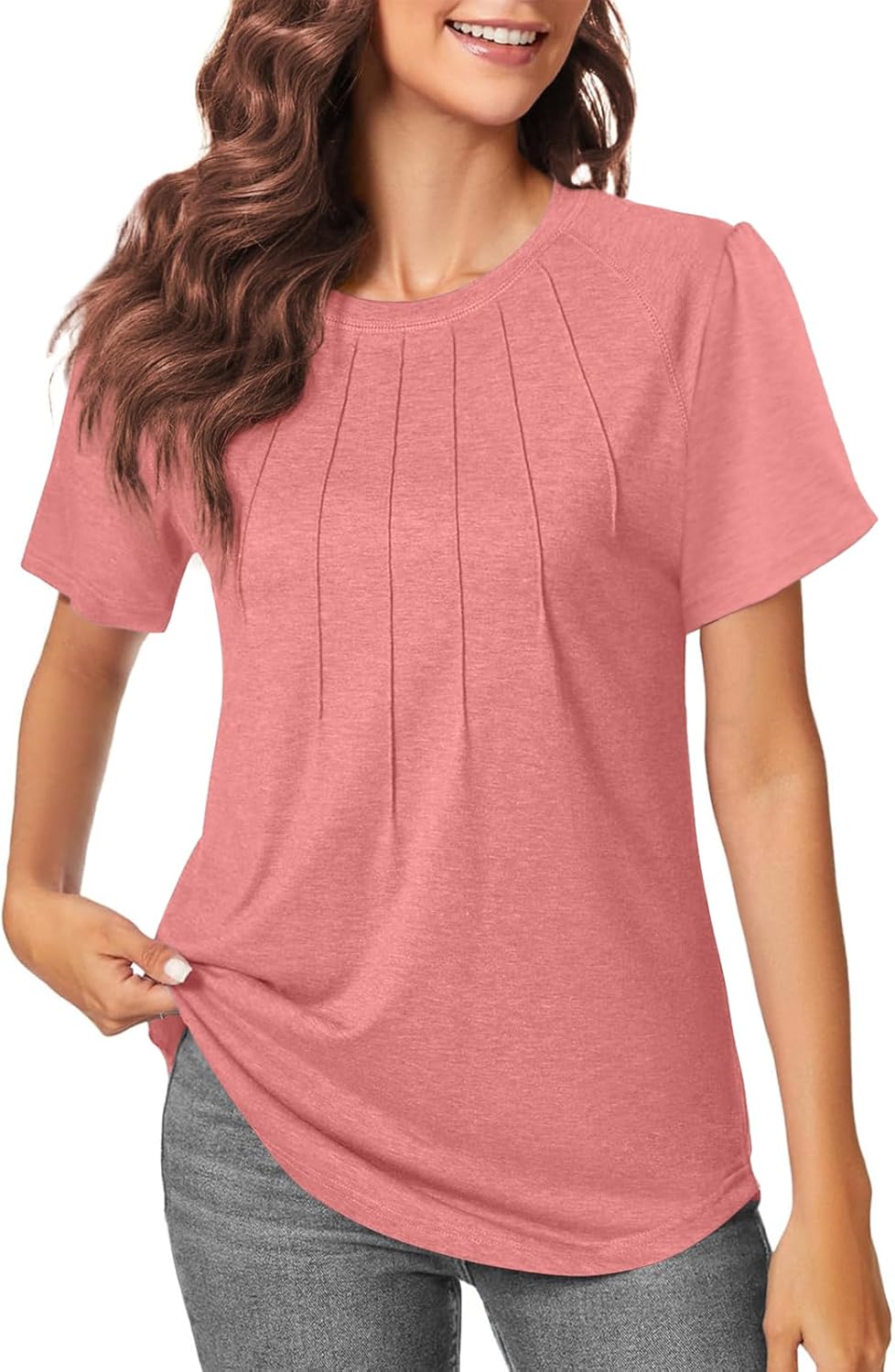 Beimuc Womens Tops Summer Short Puff Sleeve Pleated Shirts Casual Blouses Loose Tshirts Trendy 2025