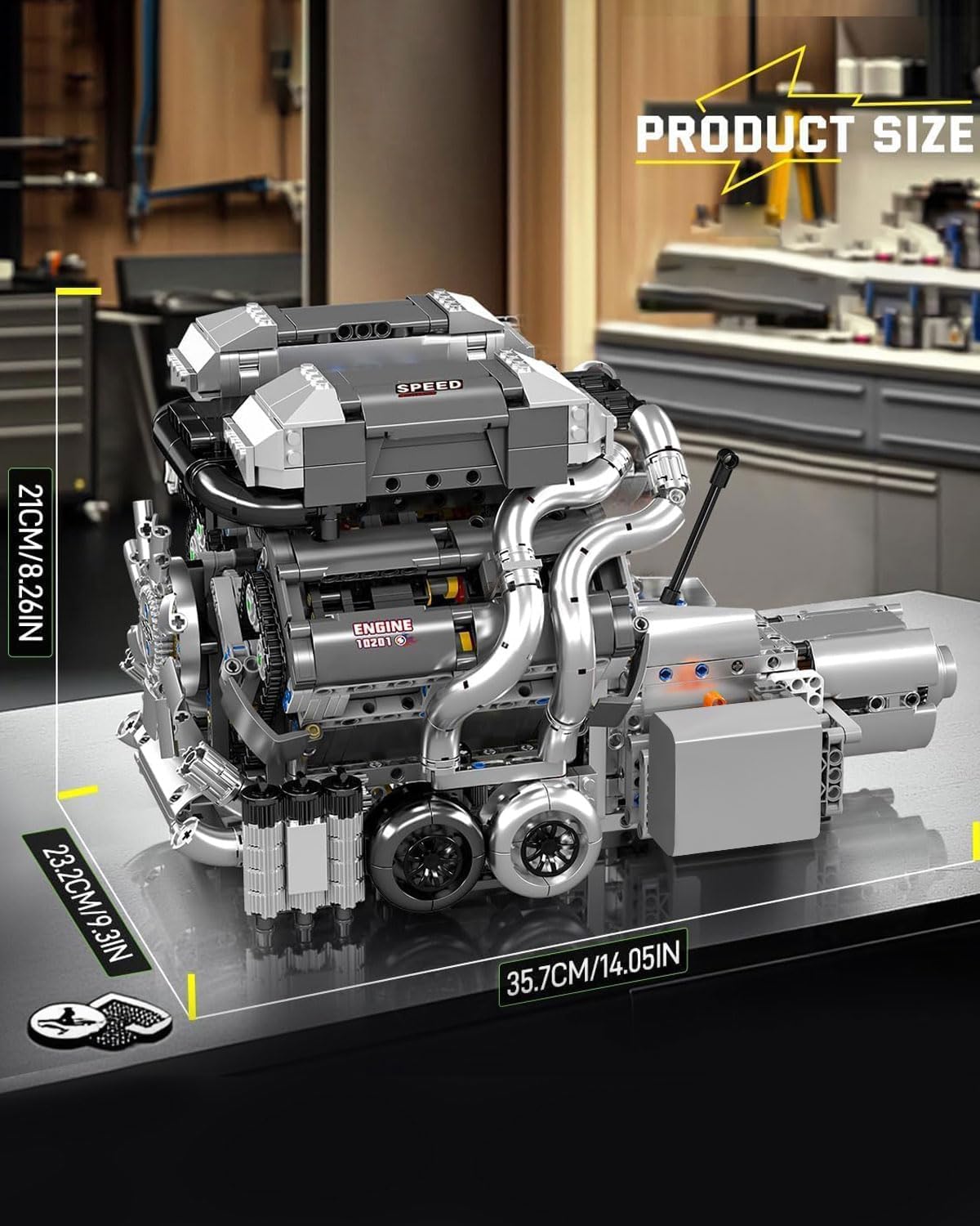 Mould King 10201 W16 Engine Model Kit, MOC Bug Supercar Engine Model with Battery and Motor, Collectable 16-Cylinder Car Engine Transmission, Shiftable Gear Operation for Adults (2024+ PCS)