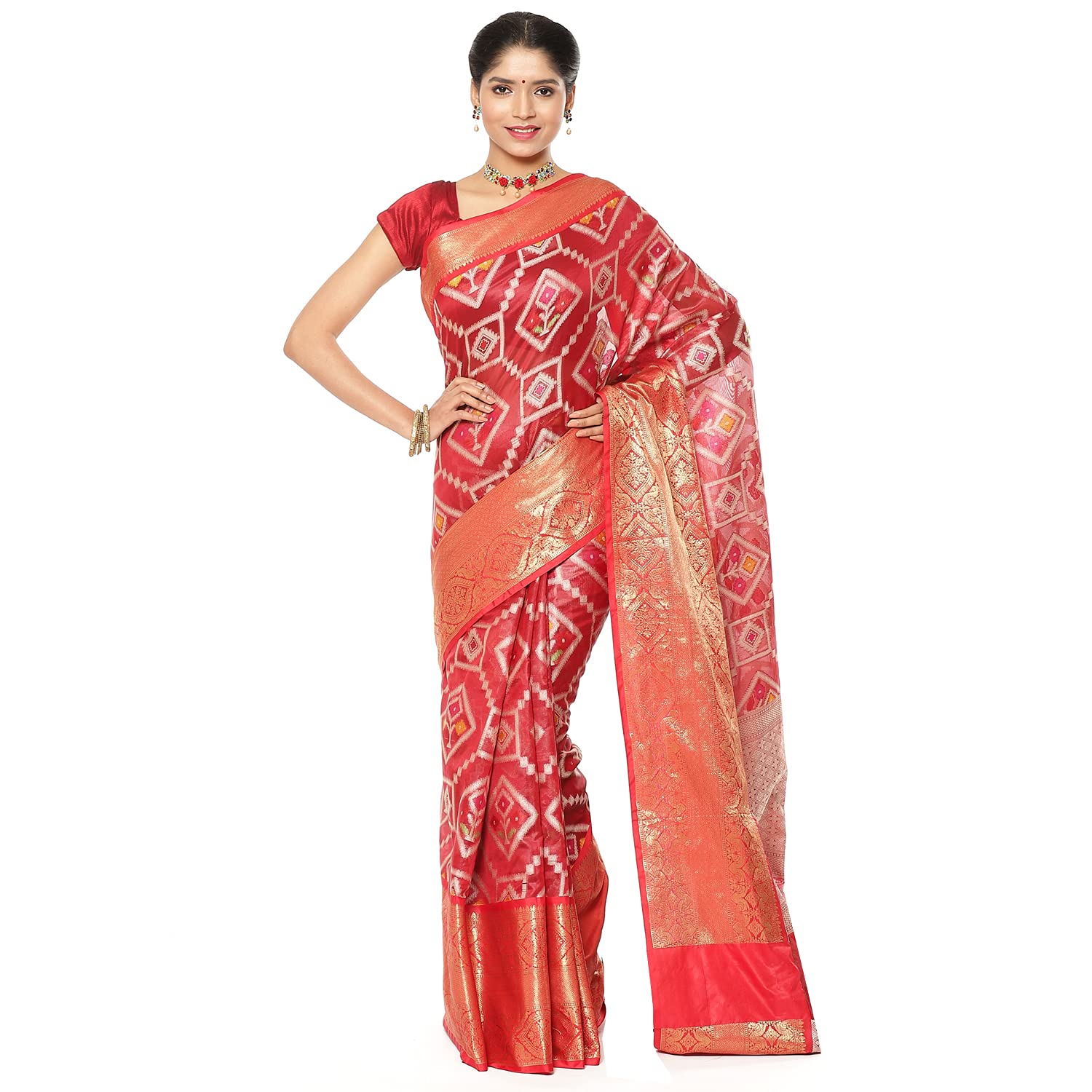 PTIEPL BANARASI SILK WORKS Maroon Katan Silk Meena Ikat Patola Patu Banarasi Saree(AS5M)