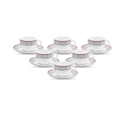 La Opala Diva, Sovrana Collection, Opal Glass Cup & Saucer Set 12 pcs, Moroccan Pink, White