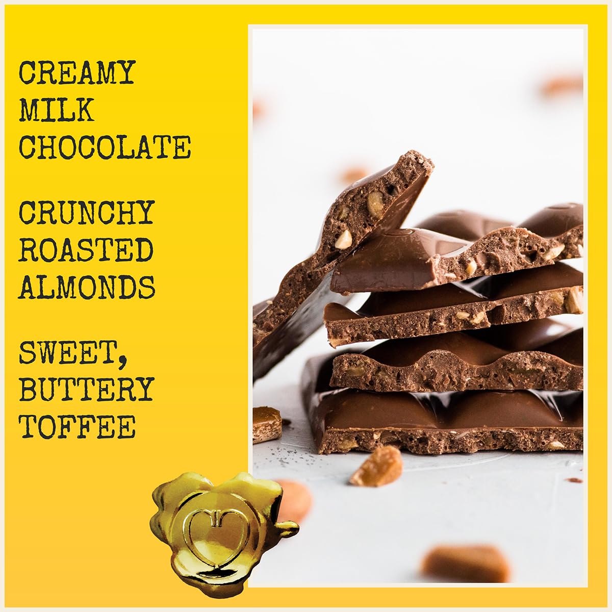 Chocolove Toffee & Almond Milk Chocolate Bars | 33% Cocoa | Made with Creamy Premium Chocolate | Sustainably Sourced, Non-GMO, & Gluten-Free, 3.2 oz Bar (12 Pack)