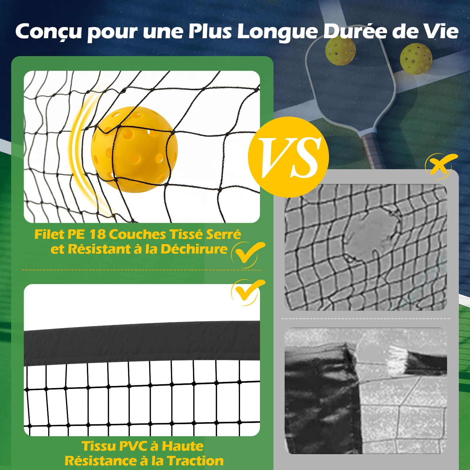 COSTWAY Filet de Pickleball Portable, Filet Badminton Exterieur en PE Résistant avec Cadre Métallique Sac de Transport, pour Intérieur/Extérieur