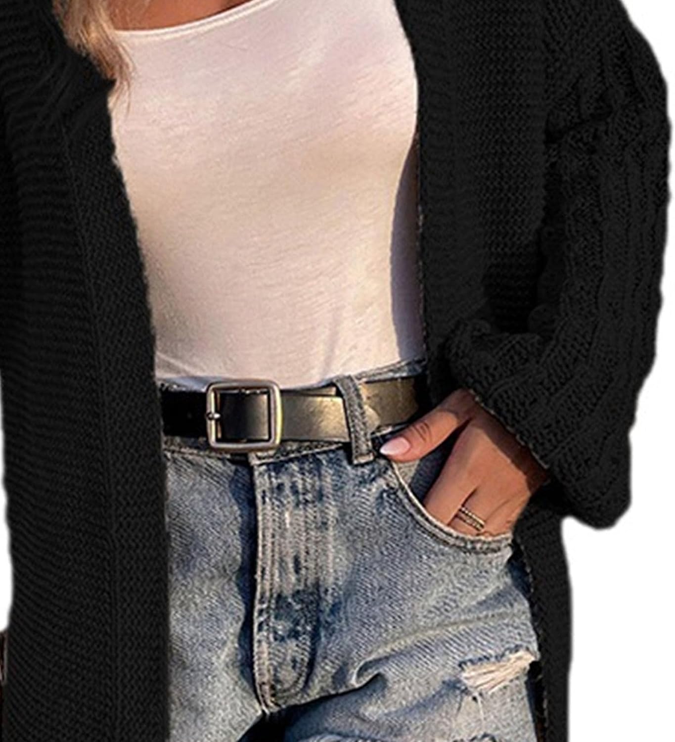 Women's Long Sleeve Open Front Cardigan Casual Loose Fall Cardigans Sweater Trendy Knit Jacket Coat with Pockets