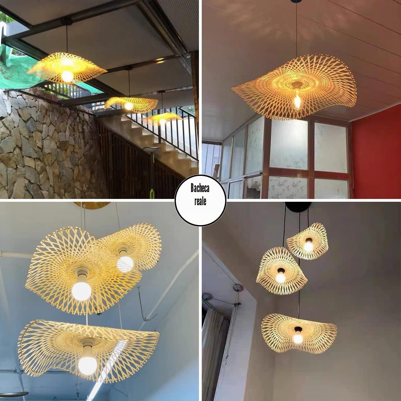 Lampada a sospensione in bambù intrecciata a mano Lampadario a cappello semplice Lampada da soffitto Lampadario in bambù naturale per sala da pranzo, sala da tè, ristorante