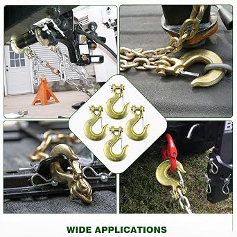 12 Pack 1/4 G70 Chain Hook Clevis Slip Hook for Trailer | G70 forged steel,safety latch, 12600lbs capacity,1.2 opening for trailer truck transport tow