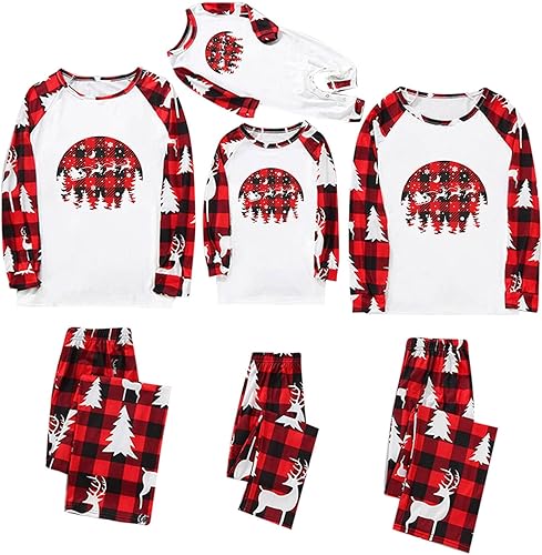 BRKEWI Christmas Pajamas for Men 2023 Family Matching Pajamas Set Festive Buffalo Plaid Pj's Xmas Tee and Bottom Sleepwear