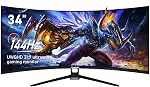 Gawfolk 34 Inch Ultrawide Curved 144Hz Gaming Computer Monitor,1500R PC Screen 21:9 UWQHD (3440x1440),99% sRGB,Adaptive Sync,178° Viewing Angle,Display Port、HDMI,Compatible with Wall mounting -Black