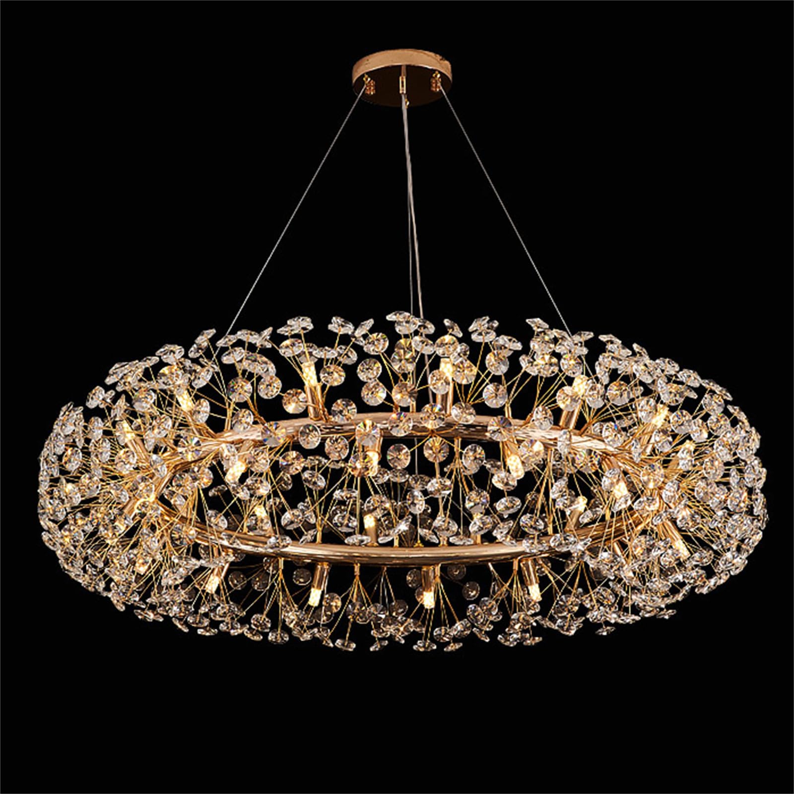 Leomix Gold Modern Firework Crystal Chandeliers, D60cm Round Dandelion Chandelier Light Fixture Pendant Lighting For Dining Room, Living Room, Bedroom, Kitchen, Restaurant- 12 Lights