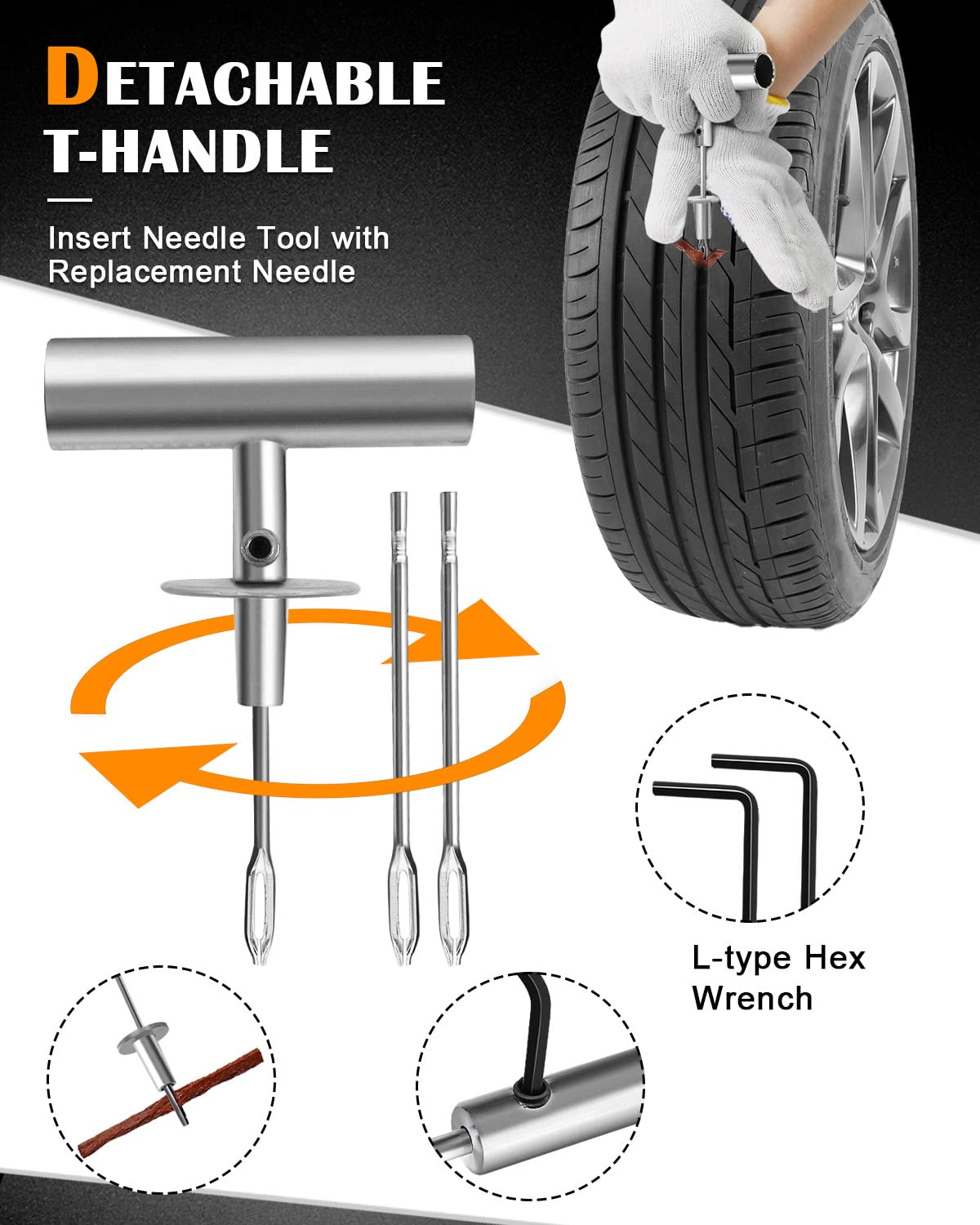 MAIKEHIGH Zestaw Naprawczy do Opon 88 Części, Tubeless Heavy Duty Profesjonalny do Moto, Camion, SUV, ATV