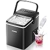 FOHERE Countertop Ice Maker Machine with Handle, 5 Mins Fast Ice 9 Bullet Cubes, 14kg/24hrs, Self-Cleaning, Portable Small Ice Machine for Home Kitchen, Office, RV, Camping & Garden Parties