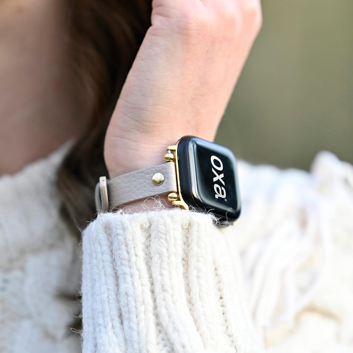 OXA Leather Slim Compatible with Apple Watch Band | Series 8 7 6 5 4 3 2 1 SE Ultra | Polished Stainless-Steel Buckle and Adapters | Women | 38mm 40mm 41mm 42mm 44mm 45mm 49mm |