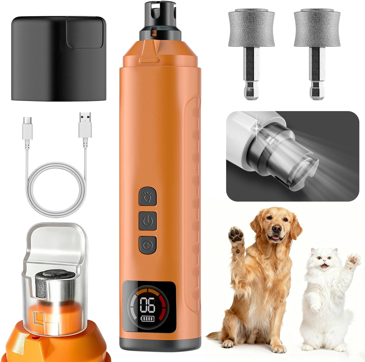 6-Speed Dog Nail Grinder with Led Light, 30 db Ultra Quiet Brushless Motor