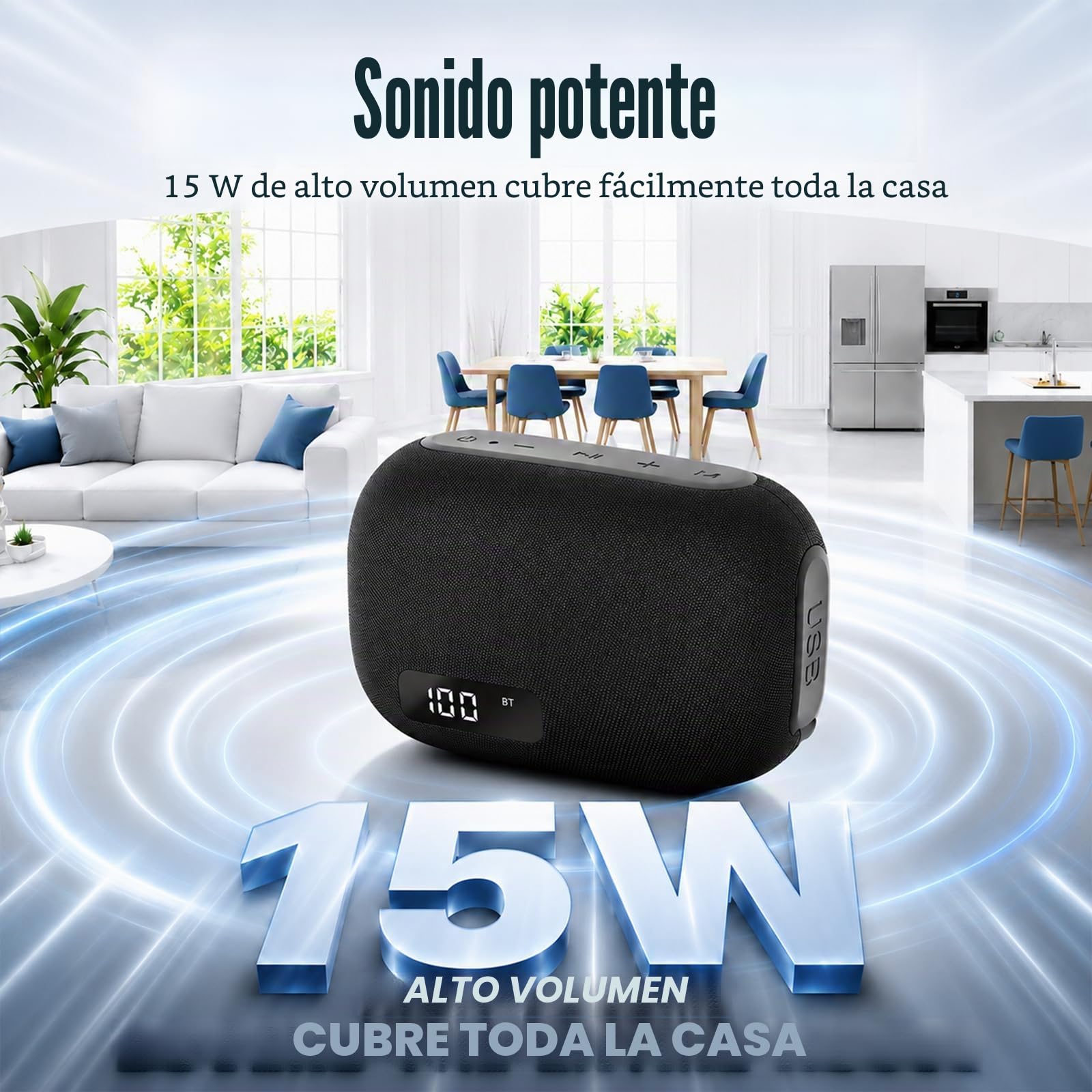 Altavoz Bluetooth 5.4 Potente 15W, Pantalla Digital Inteligente, Altavoces Bluetooth Potentes Bass Boost, TWS y Tarjeta TF, USB, 20H Autonomía, IPX7 Impermeable para Camping,Viajes, Aire Libre, Negro