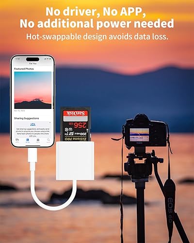Miniatura 5 de Lector de tarjetas USB C a SD para iPhone15, certificado MFi 2 en 1 de doble ranura USB C a tarjeta SDTF, adaptador de lector de tarjetas de memoria