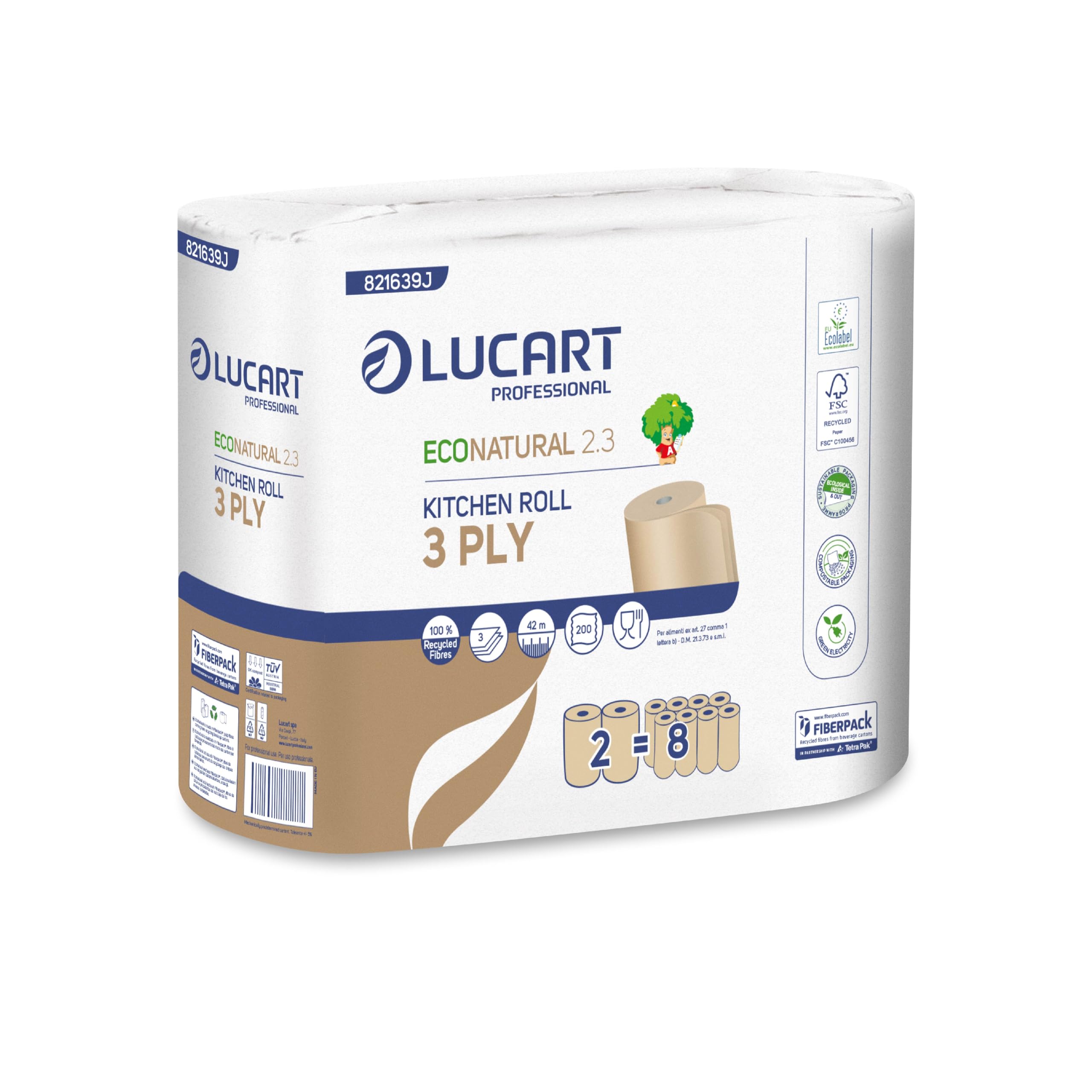 Asciugatutto Lucart EcoNatural 2.3 - 2 Rotoli Da 200 Fogli, 23x21 Cm, Riciclato - Foto 2