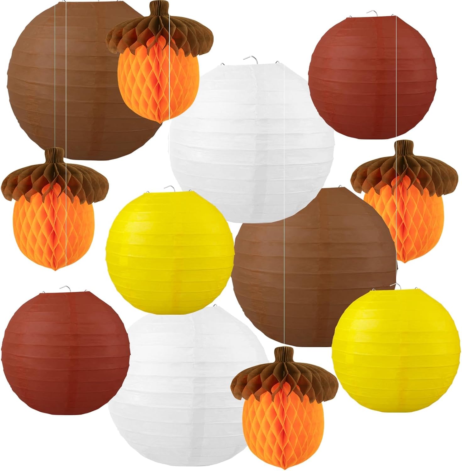 12 Pieces Fall Paper Lanterns Thanksgiving Decorations Yellow Orange