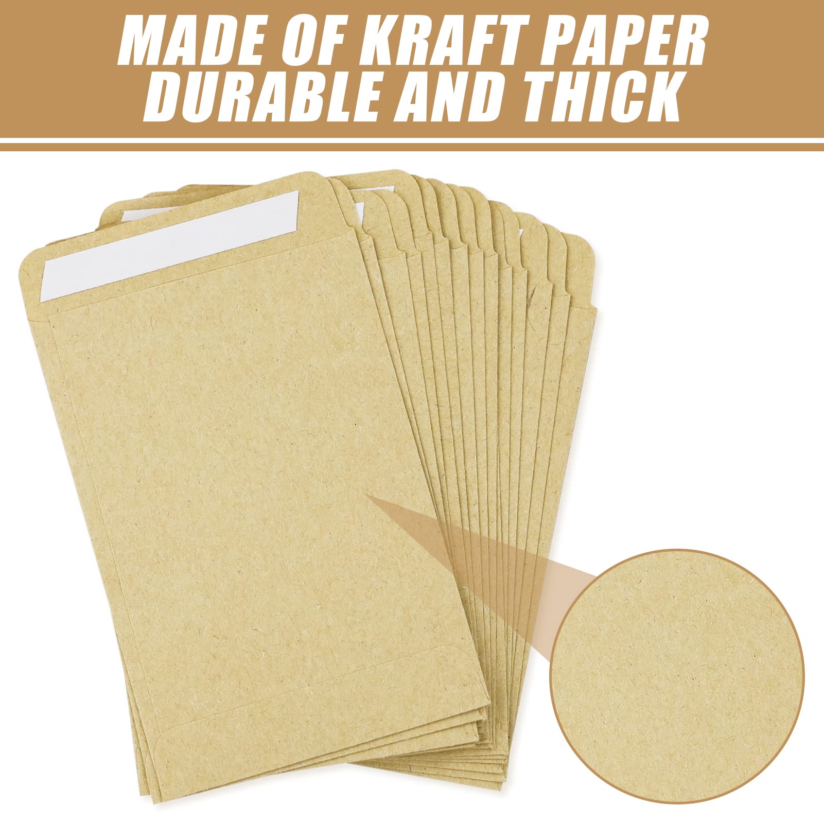 SZXMDKH Buste Piccole Sacchetto di Carta Autoadesiva 9 x 6 cm per Monete, Perline, Francobolli