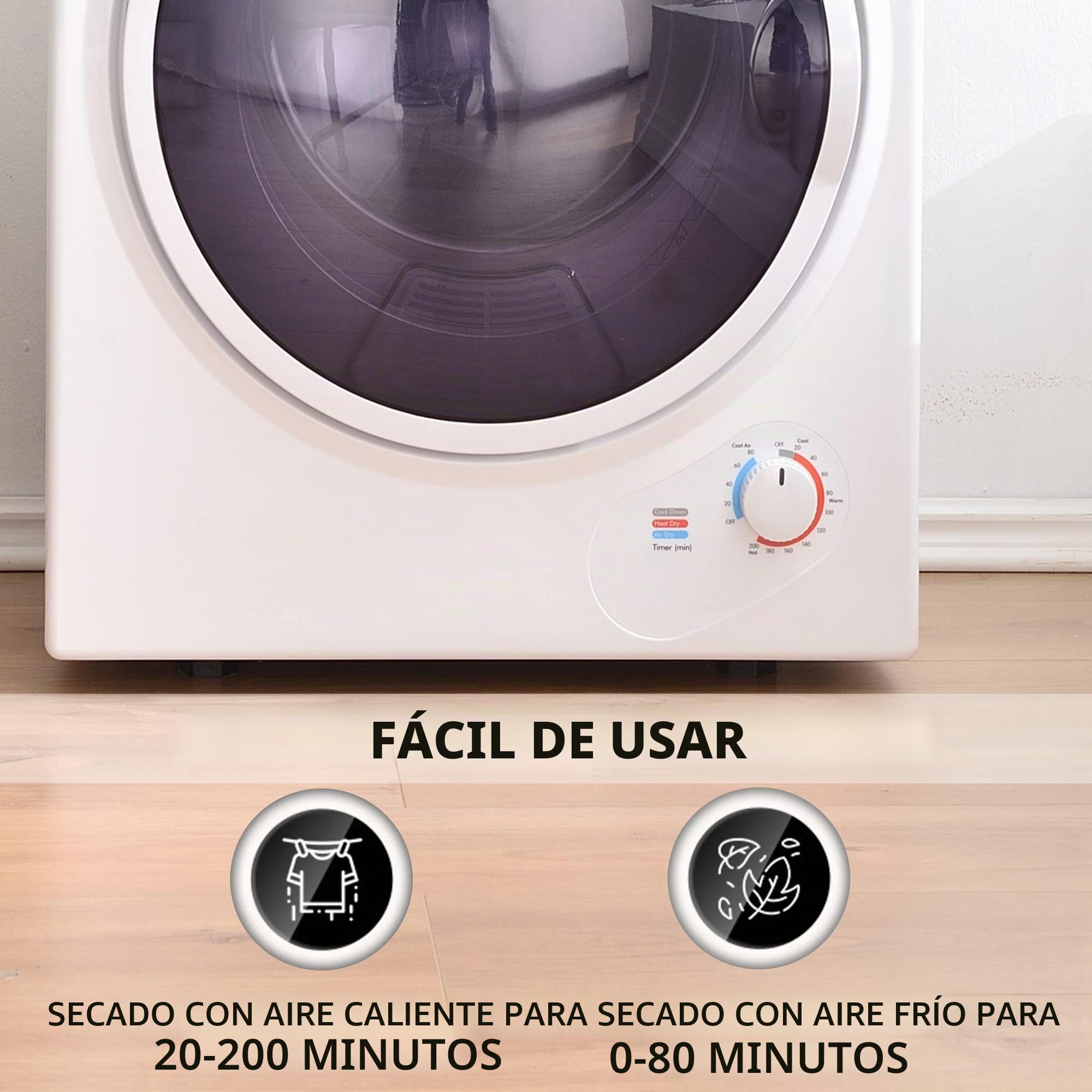 Merax Secadora pequeña con protección contra sobrecalentamiento, montaje en pared con doble filtro y temporizador, 2,5 kg, 850 W, color blanco
