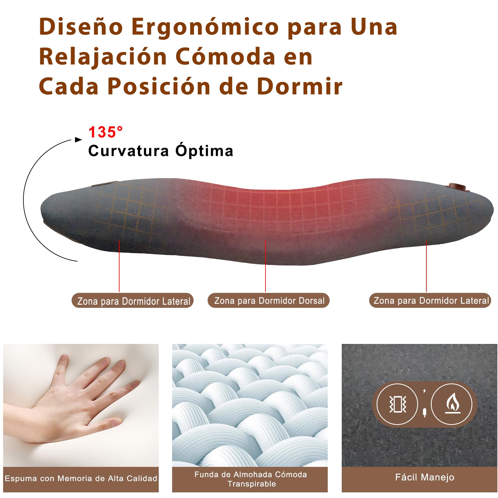 Almohada Lumbar Eléctrico 3 en 1 con Calor y Masaje por Vibración para Sofá, Silla y Coche