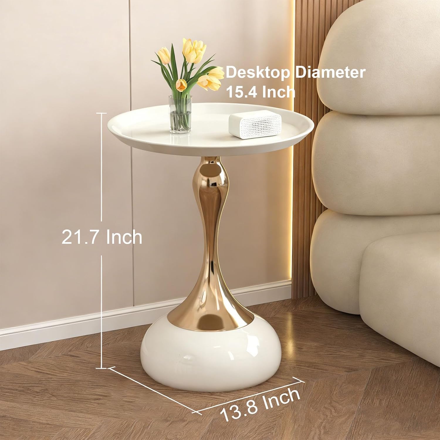 Elegant Modern Side Table Unique Hourglass Design Ideal for Living Rooms, Cafes, Dining Rooms, Bedrooms, and Outdoors Corner Round End Table (1 Set, White)