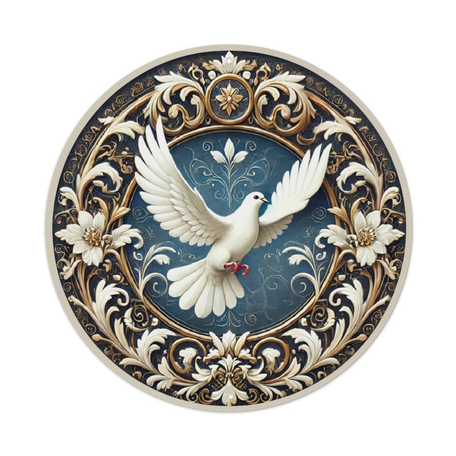 Ornate Dove Floral Pattern Design Vintage Round Tin Sign Retro Metal Wall Decor Metal Poster, Home Bar Garage Cafe Wall Art Decoration 8x8Inches