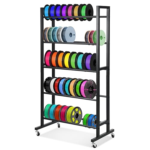 automoris 3D Printer Filament Storage Rack, 5 Layer Heavy Duty Storage Shelves for 3D Printing Filaments, Rolling Filament Spool Holder for ABS/PLA/TPU/Nylon, 3D Printing Accessories (5 Layer) - 5 Layer