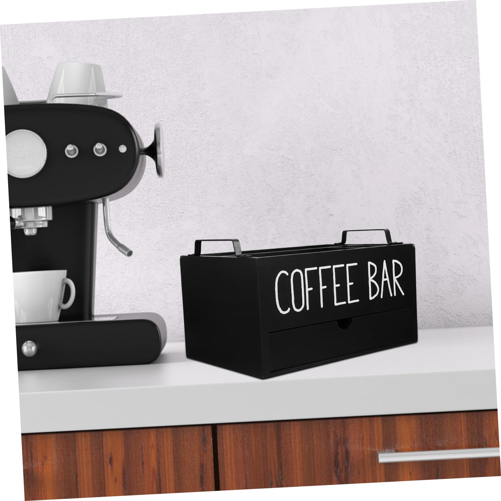 Organizzatore a Cassetto in Legno Nero per Caffè e Tè