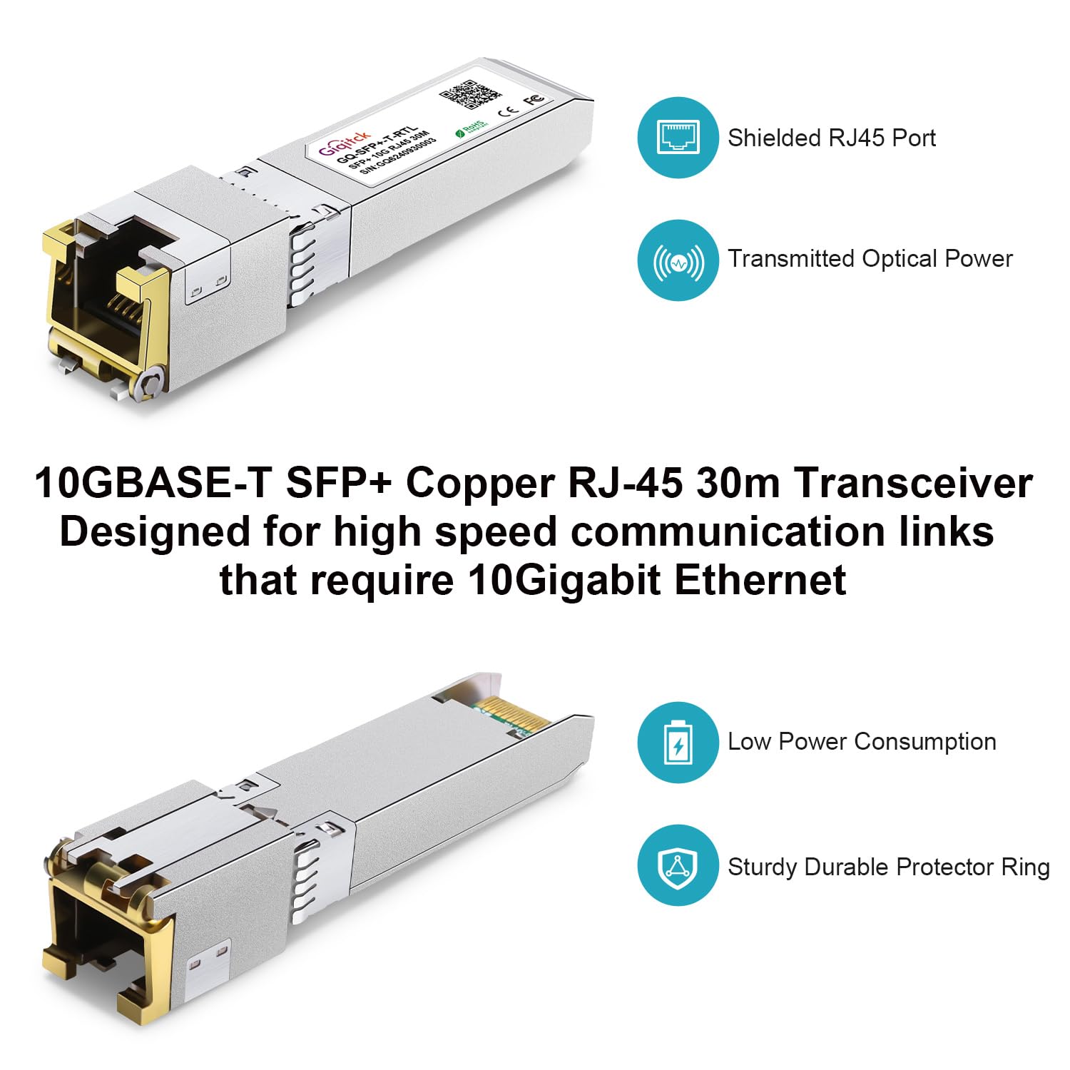 2Pack Newest 10GBASE-T SFP+ a RJ45 Transceiver, 10G Copper Módulo SFP+ to RJ45 con Chip Realtek para Cisco SFP-10G-T-S, Ubiquiti UF-RJ45-10G, Netgear, D-Link, Supermicro, Linksys, hasta 30m
