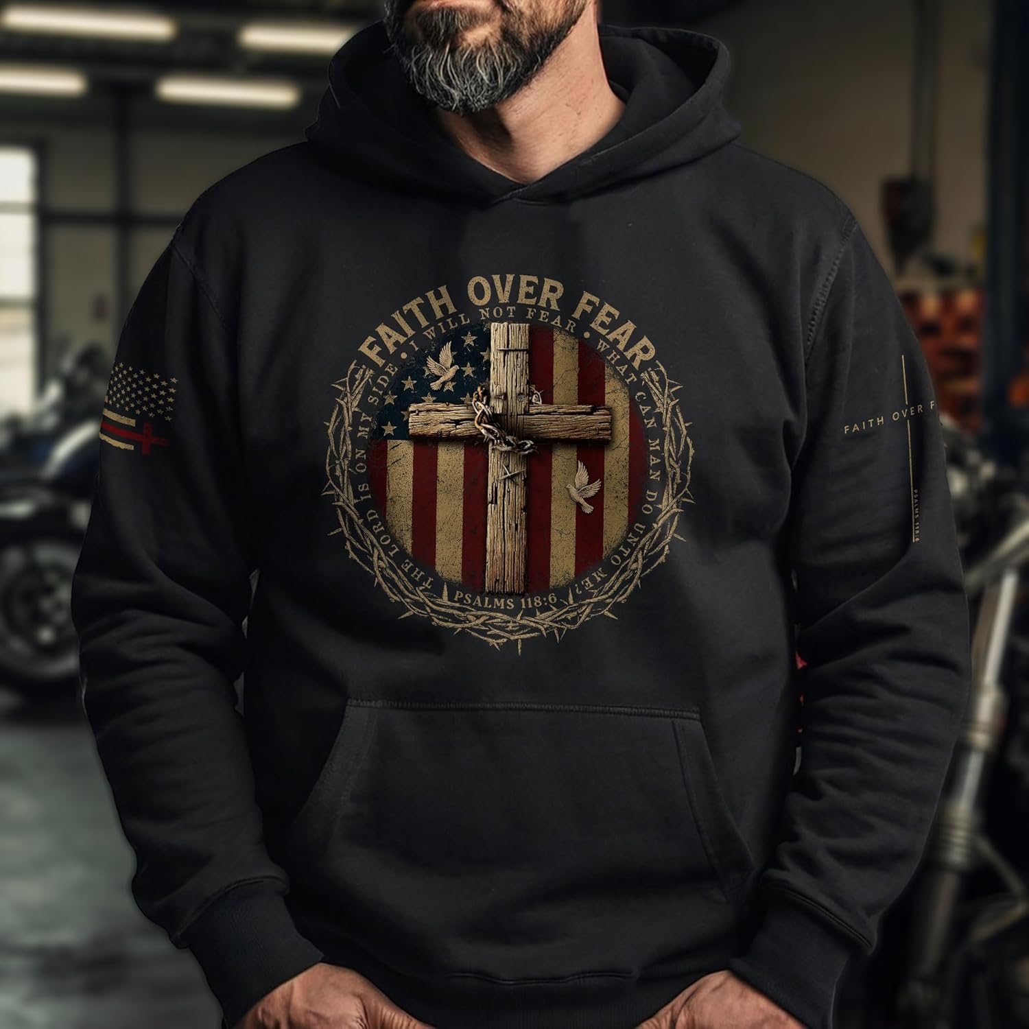Faith Over Fear Hoodie, Cross Hoodie, Christian Hoodies For Men, Religious Hoodies For Men - Image 6