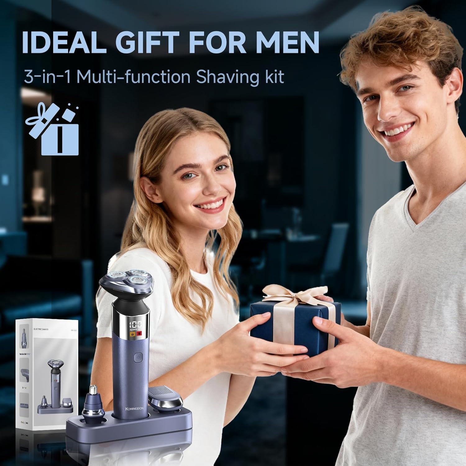 3 in 1 Electric Razor for Men,Cordless Electric Shaver,Men's Grooming kit for Beard,sideburn,Body Hair,Nose and Ear Hair,face,Waterproof,USB-C Charging,Men's Gift