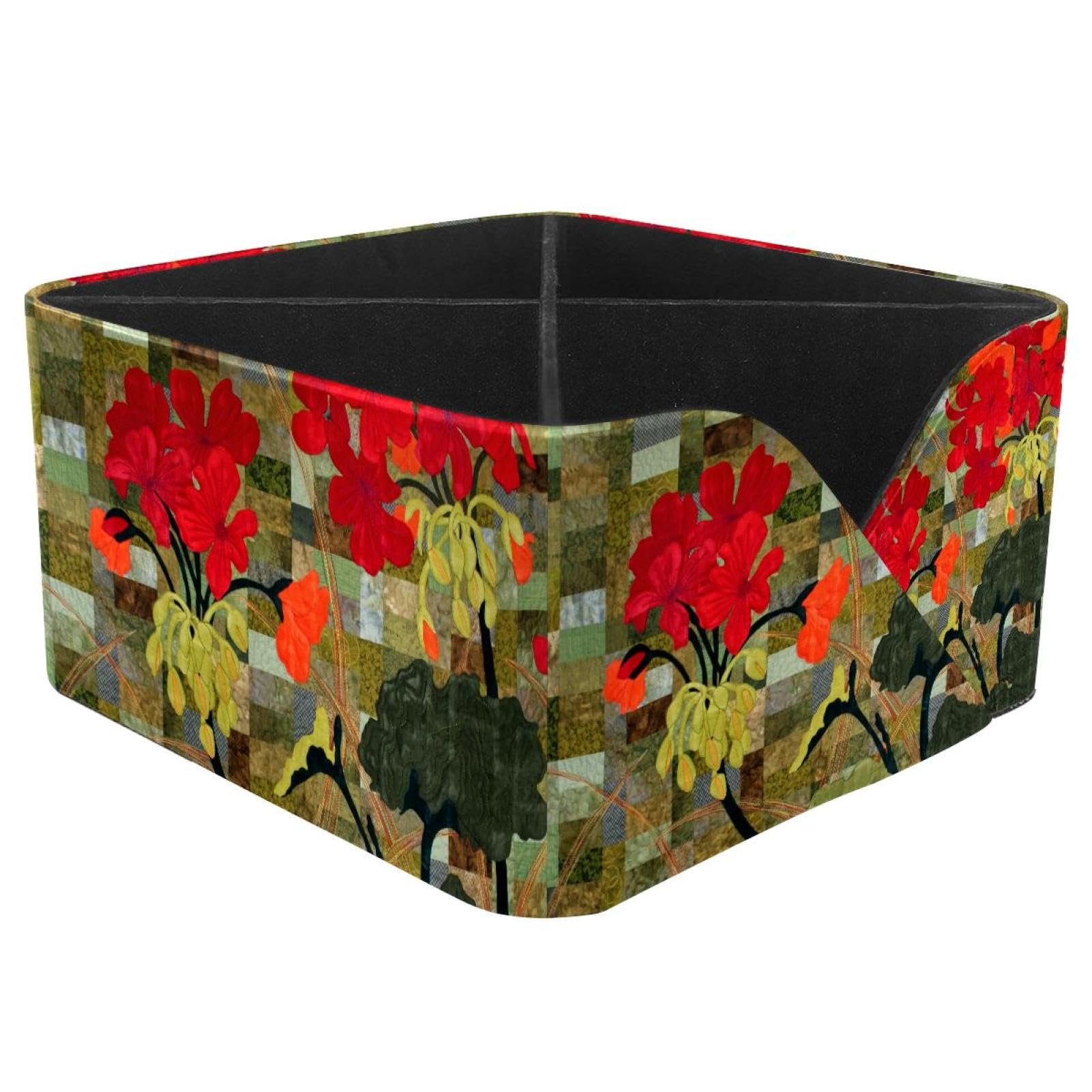 KengjuTesu Geraniums Painting Desktop Organizer Pen Holder, Rectangular Pencil Cup for Office, Study and Makeup Stations